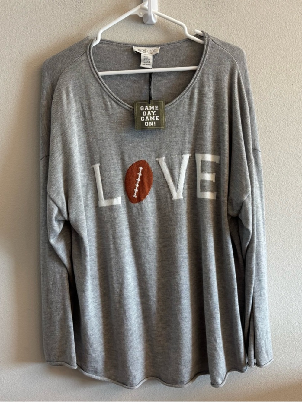 Rachel Zoe Love Football Novelty Sweater Women's Size 2X Gray Casual Party NEW